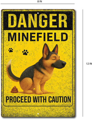 Funny Dog Poop Tin Sign – “Danger Minefield Proceed with Caution