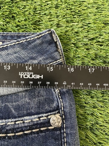 Miss Me Womens Boyfriend Capri Distressed Blue Jeans 27x25 Flap Pocket W/ Design - Picture 17 of 22