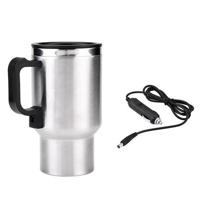 12V Car Mug: Stainless Steel Heated Travel Kettle, Electric Coffee Cup, Plug-in Kettle for Car