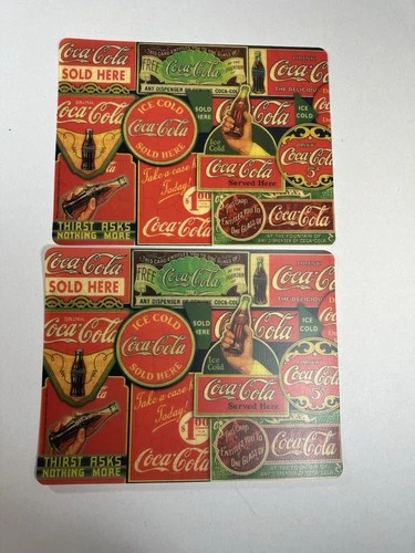 Coca-Cola Plastic Placemats Vintage Coke Signs Ad Labels 11.5x15 Set 2