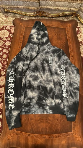 CHROME HEARTS Taglia L Felpa con cappuccio a ferro di cavallo cromata cuori tinta unita AUTENTICA