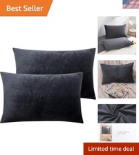 Fuzzy Flannel Velvet Pillowcases - Warm and Cozy 2-Pack, 20x30 Charcoal Gray