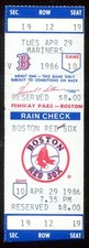 1986 April 29th Full Ticket Roger Clemens 20 Strike Outs Fenway Park Grandstand 1986 April 29th Full Ticket Roger Clemens 20 Strike Outs Fenway Park Grandstand