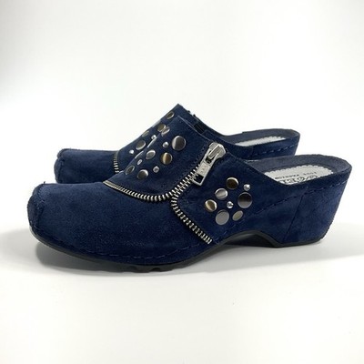 Helle Comfort PARWIN Navy Blue Suede Mule Clog Women's Size 5.5 / 36 EU NWOB