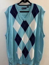Jack Nicklaus Golden Bear Argyle Sweater Vest XXL Blue Cotton Golf V-Neck Mens