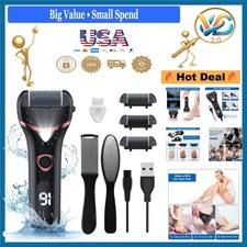 Rechargeable Electric Foot Callus Remover Pedicure Kit 3 Rollers Waterproof B...