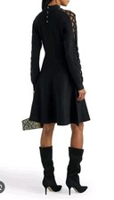 Lela Rose NWT Quiet Luxury Black Silk Wool Dress Cut Out Fit Flare Saks Fifth Av