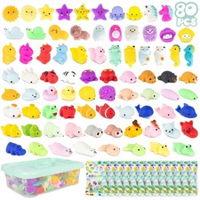 80-Pack Mochi Squishy Toys - Unique Party Favors for Kids 3-8, No Duplicates