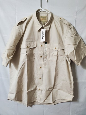 #ad Cabela#x27;s Safari Series Shirt Mens Large Beige Short Sleeve Button Up Outdoor NWT $26.99