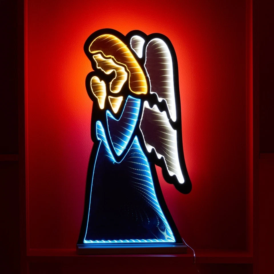 Ángel Azul Ekko Infinito Luz LED Estatua Pelo Dorado Decoración Vacacional 12x3x24" Foto 3 de 4