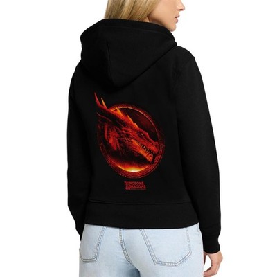 Dungeons & Dragons DND Roter Drachenkopf Backprint Frauen Premium Bio Zip Hoodie