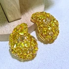 Clip Earrings Purple Butterfly Crystal Geometric Statement Women Jewelry