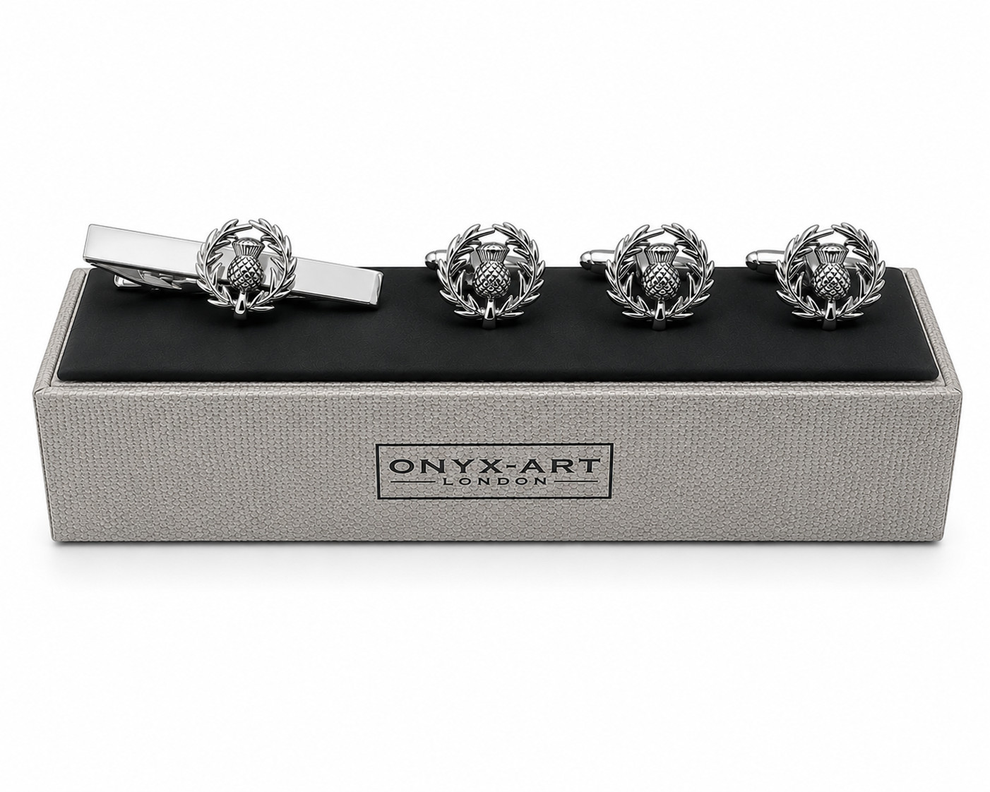 Thistle Cufflinks, Lapel Pin & Tie Bar Set for Men – Onyx Art CLT011