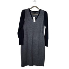 ANN TAYLOR Colorblock Sweater Dress Gray Black Long Sleeve V-Neck Size S NEW