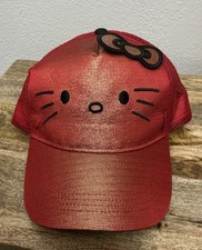 Hello Kitty Red Black Trucker Hat Cap Adjustable Mesh Back Youth Girls NEW