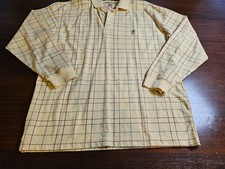 VTG Tommy Hilfiger Golf Polo Long Sleeve Shirt Yellow Plaid Embroidered Men's L