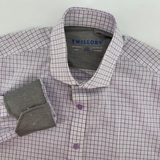 Twillory Dress Shirt Mens 16 34/35 Purple Windowpane Tailored Fit Performance