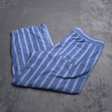 Old Navy Womens Wide-Leg Cropped Pants XL Blue High-Rise Linen Blend Striped