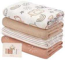 Muslin Swaddle Blankets, Organic Baby Blankets, 47 x 47" X 47" Brown Animals