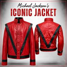Michael Jackson Inspired Real Leather Red Jacket Halloween Cosplay Biker Coat
