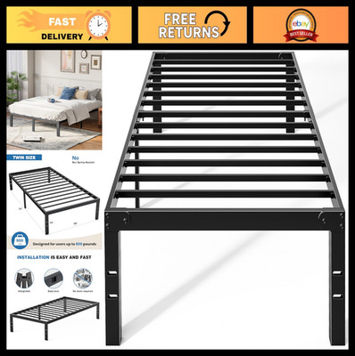 Metal Twin Bed Frame - 14'' High with Storage, No Box Spring Needed, Heavy Duty S