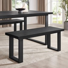 Dusk Harper Chunky Modern 110cm Dining Bench, Black Chevron Wood, Metal Legs