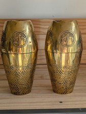 Pair Vintage Brass Art Nouveau Style Vases / Spill Holders &ndash;Ornate Floral Design