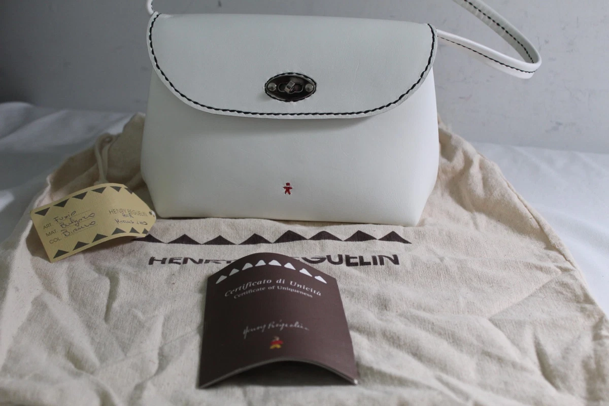 NEW Henry Beguelin White Shoulder Bag Omino Logo Turn Lock Handbag