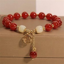 Red Agate Beads Bracelet Handmade Vintage Ethnic Lucky Jewelry Chinese Style