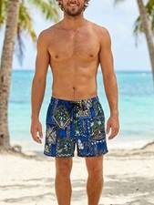Vintage 90s Sea Print Hawaiian Tribal Graphic Swim Trunks Board Shorts - Large