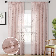 Pom Pom Pink Sheer Curtains for Bedroom 52"W x 84"L Pack of 2 1-dusty Pink