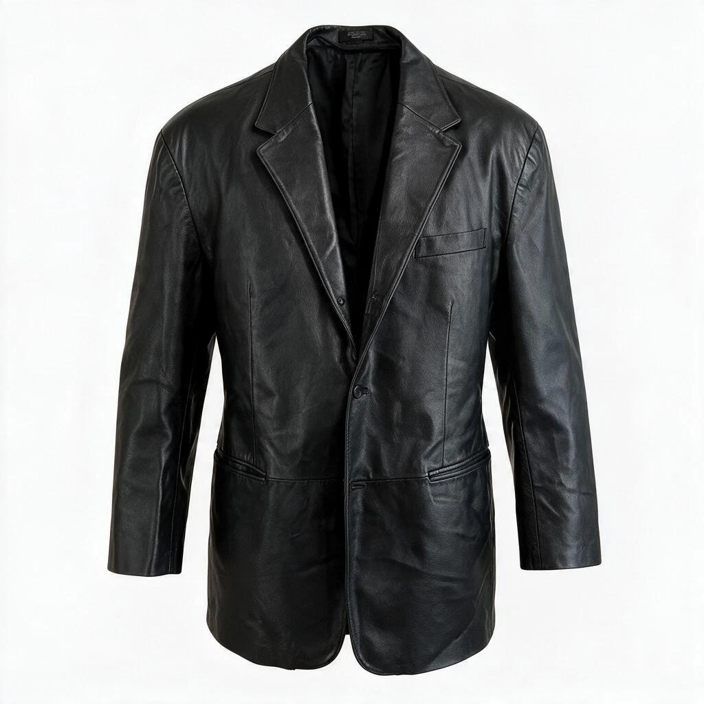 J. Ferrar Men's Black Leather Blazer Jacket 2XL Button with Front Pockets - product detail image 4