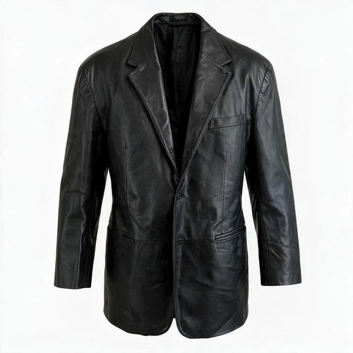 J. Ferrar Men's Black Leather Blazer Jacket 2XL Button with Front Pockets image 4