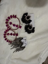Mixed Lot Fashion Earrings Pink Black Silver Multicolor Mixed Materials Women