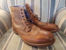 Ted Baker Leather Brogue Boots Men's Size 8 Tan Wingtip Lace Up Made in India
