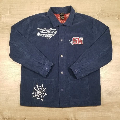 Marvel Spiderman Embroidered BoxLunch Corduroy Web Lined Chore Jacket Mens Large - product listing photo