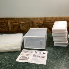 Large Shoe Organizers Storage Boxes for Closet 12 Pack - Clear White Plastic Box