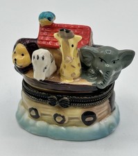 Noah  s Ark Porcelain Hinged Trinket Box 3.25" x 3.25"