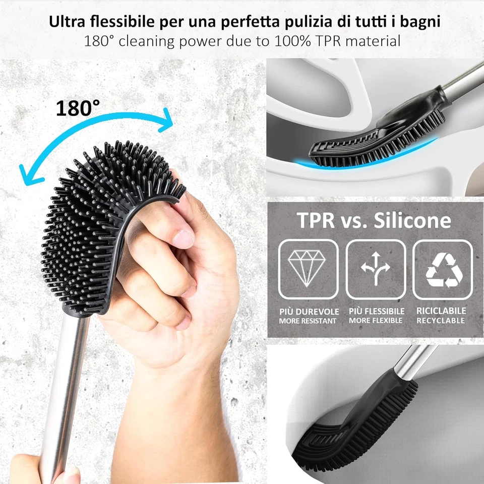 ® Scopino per WC in Silicone 3In1 Con Porta Scopino, Manico Lungo in Acciaio Ino - Immagine 3 di 4