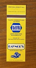 Vintage Raynor’s Auto Supply Matchbook Cover Ad Massachusetts & NY! a01644