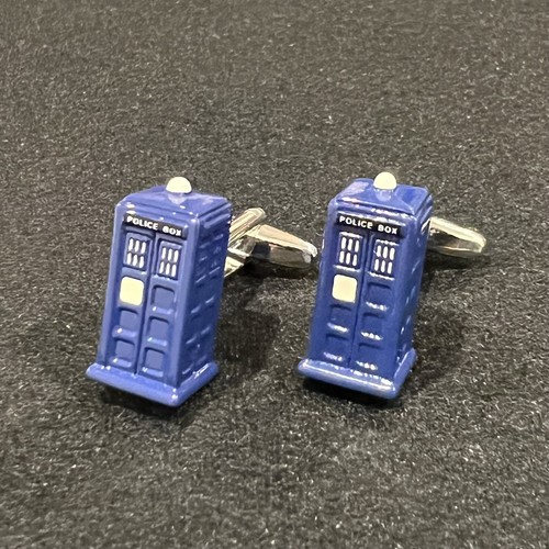 Police Box Telephone Kiosk Cufflinks For Men Birthday Wedding Gift Cufflinks - Picture 2 of 6