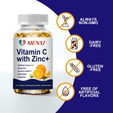 Vitamin C  Zinc Powerful Immune Support Antioxident Dietary Supplement 120Pills