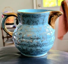 Enterprise Aluminum DripOLator Creamer Blue Floral Warranted 22k Gold USA 1940's