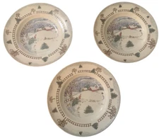 Folkcraft Stoneware Winter Side Dinner Plates 10.25" Set of 3  Snowy Christmas