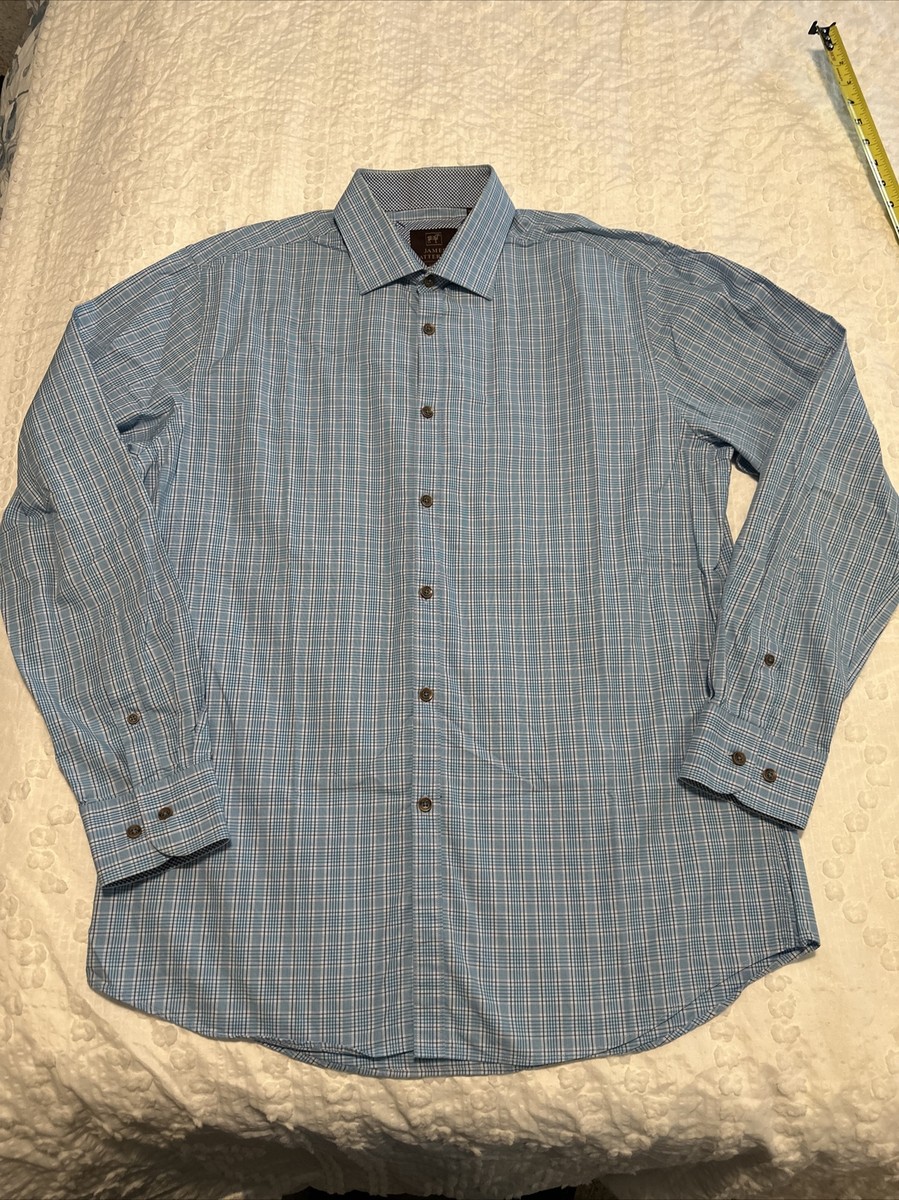james tattersall dress shirts james tattersall London XL light blue plaid long sleeve business shirt