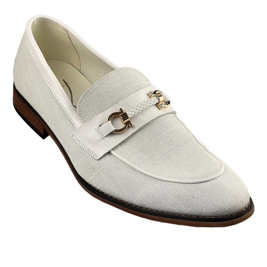 LA MILANO Shoes White Linen and Leather Loafers Men&#039;s 12M | eBay