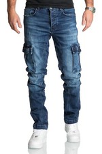 Herren Cargo Jeans Regular Slim Denim Hose Destroyed R7977