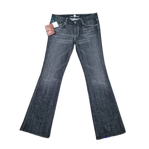 7FAM Size 31 Distressed A-Pocket Swarovski Jeweled Low Rise Flare Jeans U130133 - Picture 2 of 12