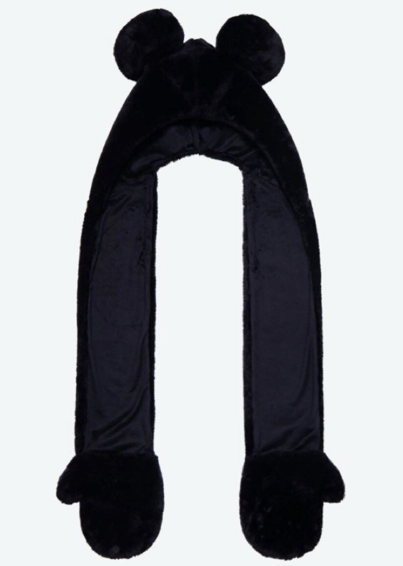 Disney Mickey Mouse Fluffy Cap Long Scarf Tokyo Disneyland Black