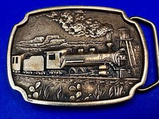 Steam Engine Locomotive Railroad Train Vintage Belt Buckle by Exolcaco USA A12